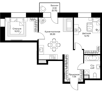 Двухкомнатная квартира № 51 