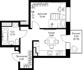 Однокомнатная квартира № 130 