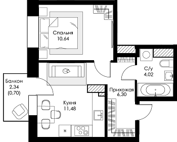 Однокомнатная квартира № 83 