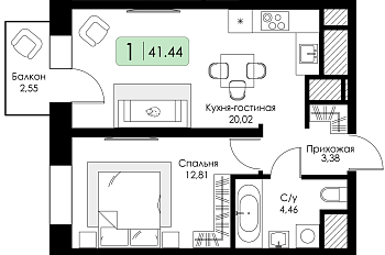 Однокомнатная квартира № 6 