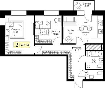 Двухкомнатная квартира № 87 
