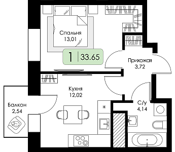 Однокомнатная квартира № 24 