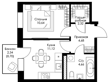 Однокомнатная квартира № 59 
