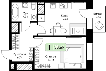Однокомнатная квартира № 130 
