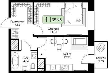Однокомнатная квартира № 19 