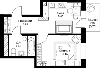 Однокомнатная квартира № 131 