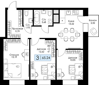 Трехкомнатная квартира № 111 