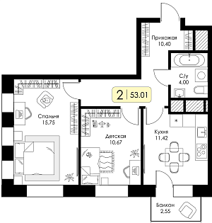 Двухкомнатная квартира № 153 