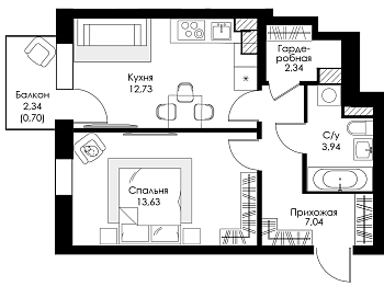 Однокомнатная квартира № 93 