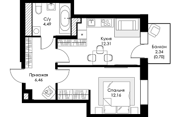 Однокомнатная квартира № 165 